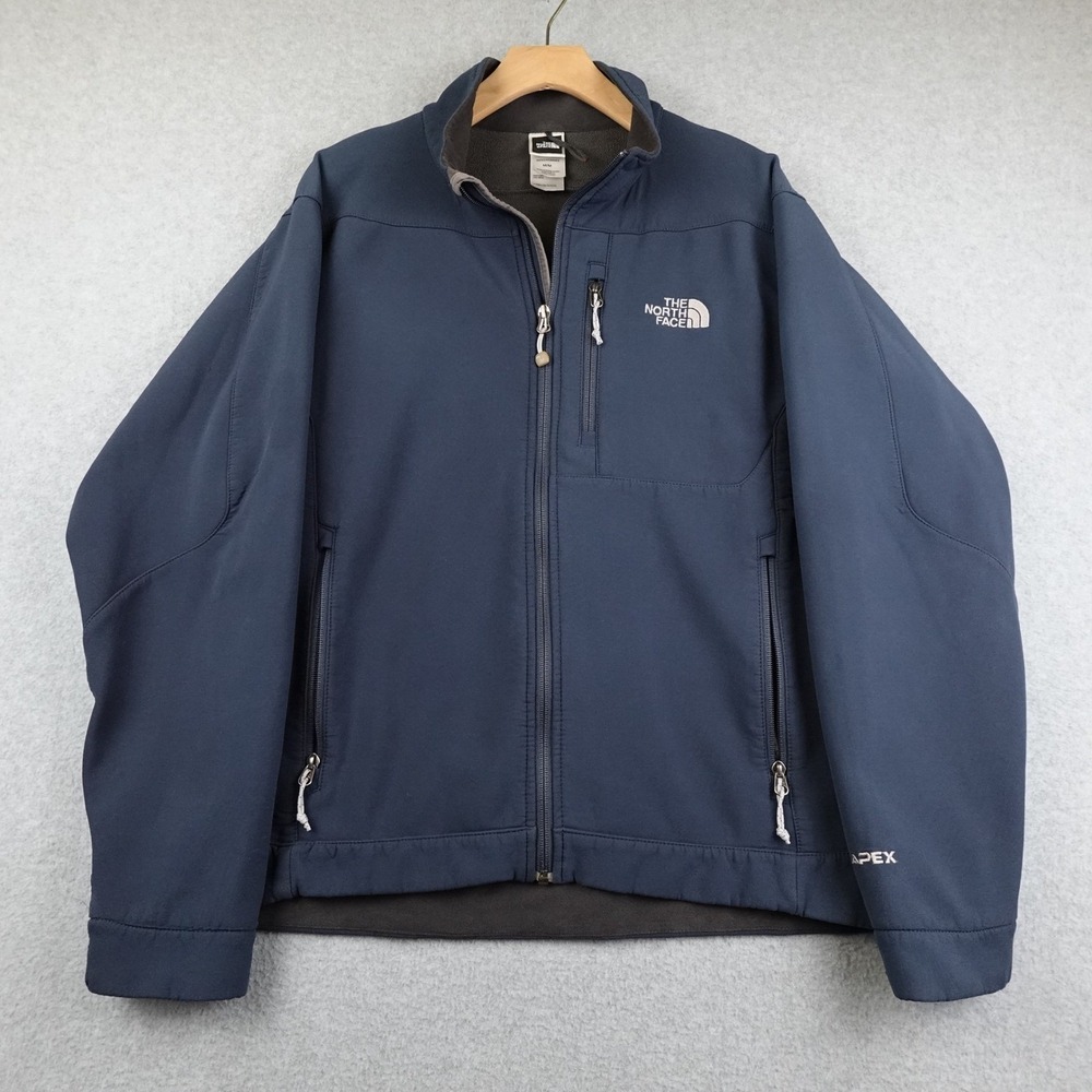 The North Face Apex Soft Shell Jacket Mens Medium Navy Blue Fleece Lined Hiking